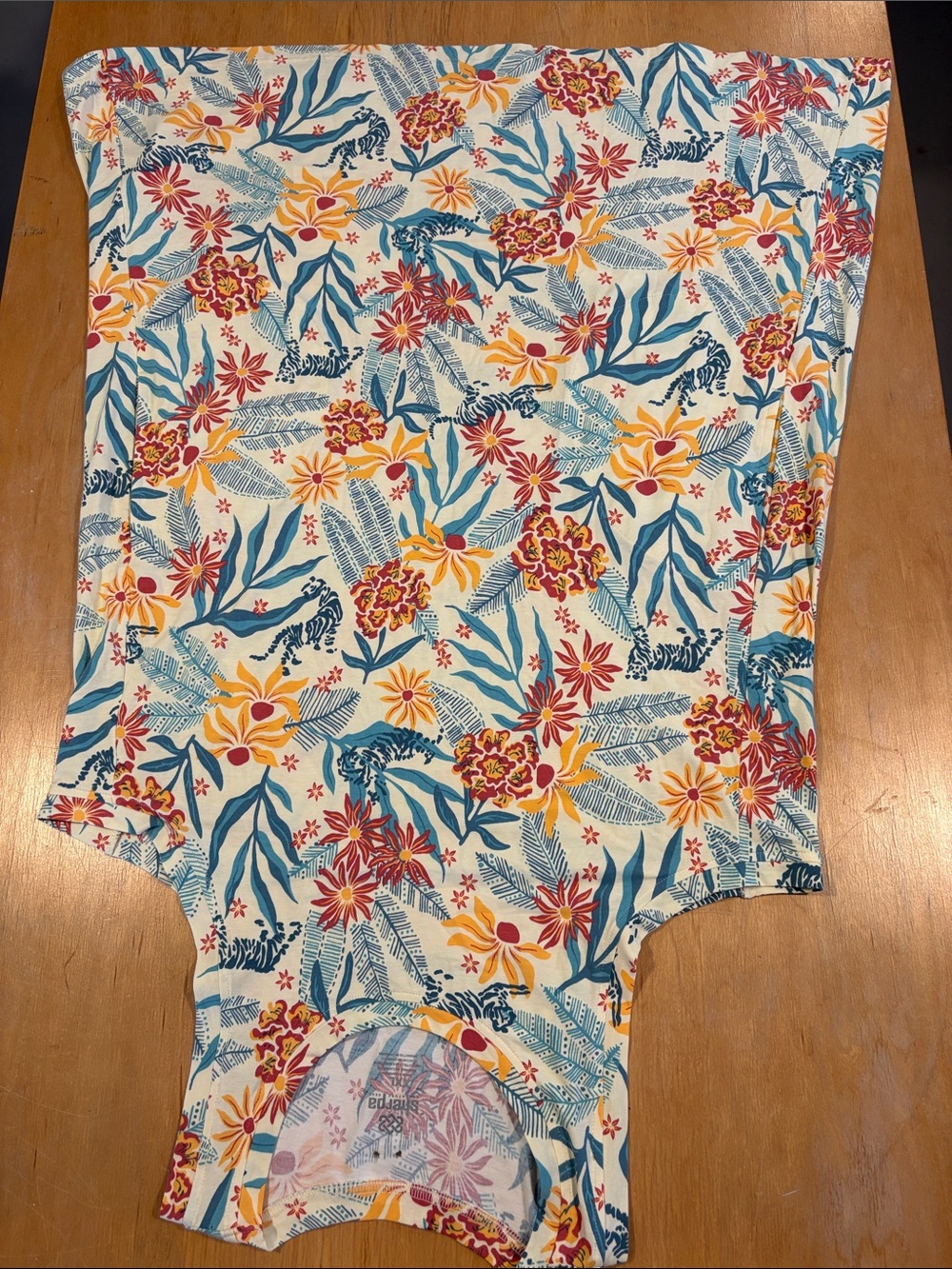 Floral Print Women’s Bodysuit in Cream with Blue, Yellow & Red Accents